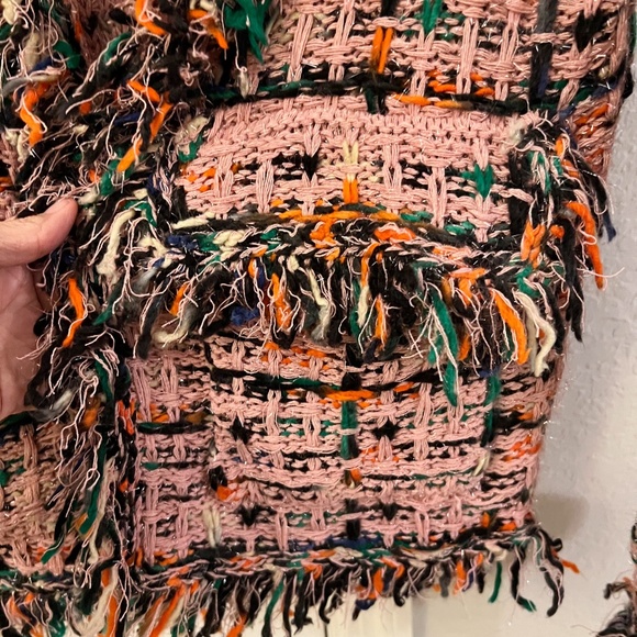 NWOT ENGLISH FACTORY | Neiman Marcus Tweed Bolero Jacket Pink Blazer Fringe - Picture 6 of 10
